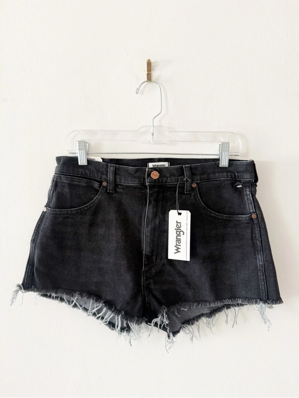 NEW Wrangler Black Denim Jean Cutoff Festival Shorts Night Fever Size 29 - Picture 1 of 4